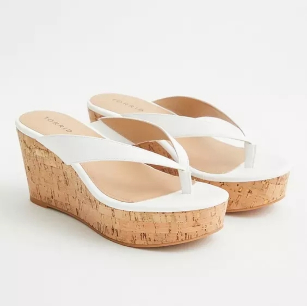 TORRID White Thong Platform Cork Wedge Sandal SIZE 13